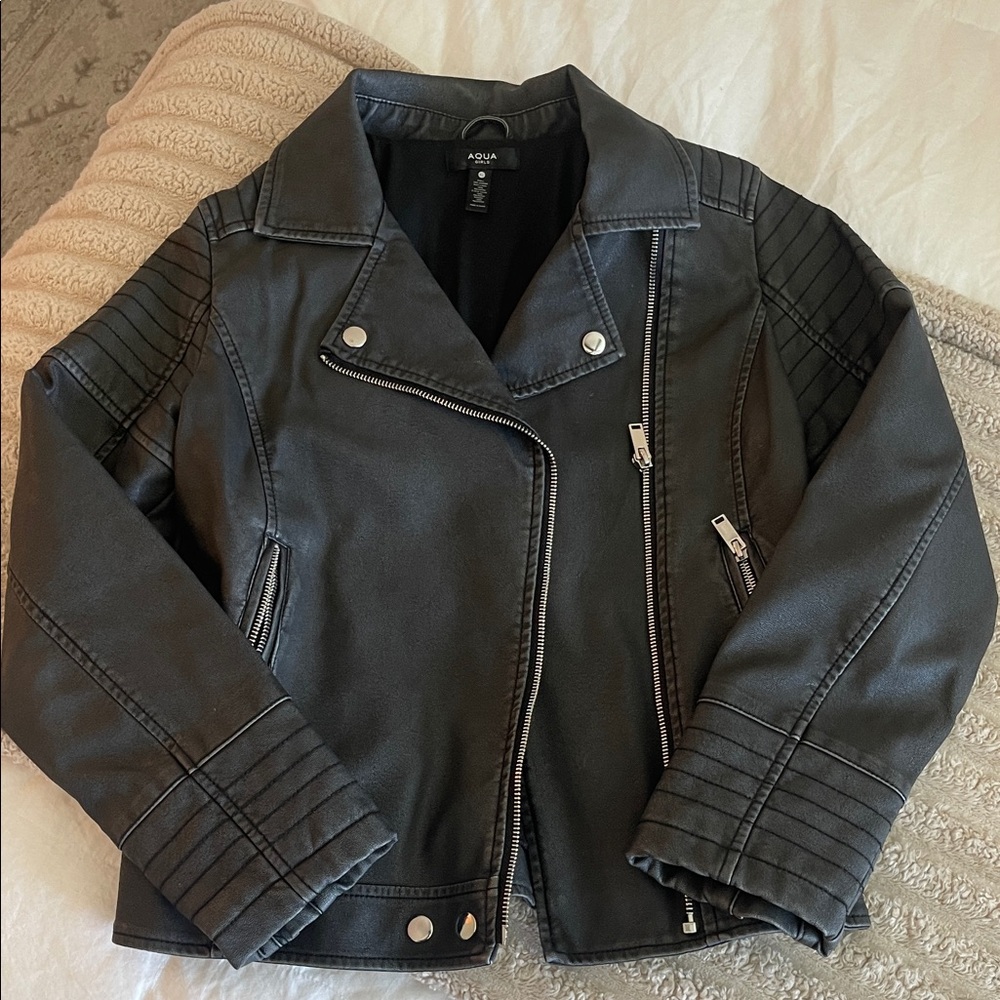 Aqua Girls Charcoal Leather Jacket